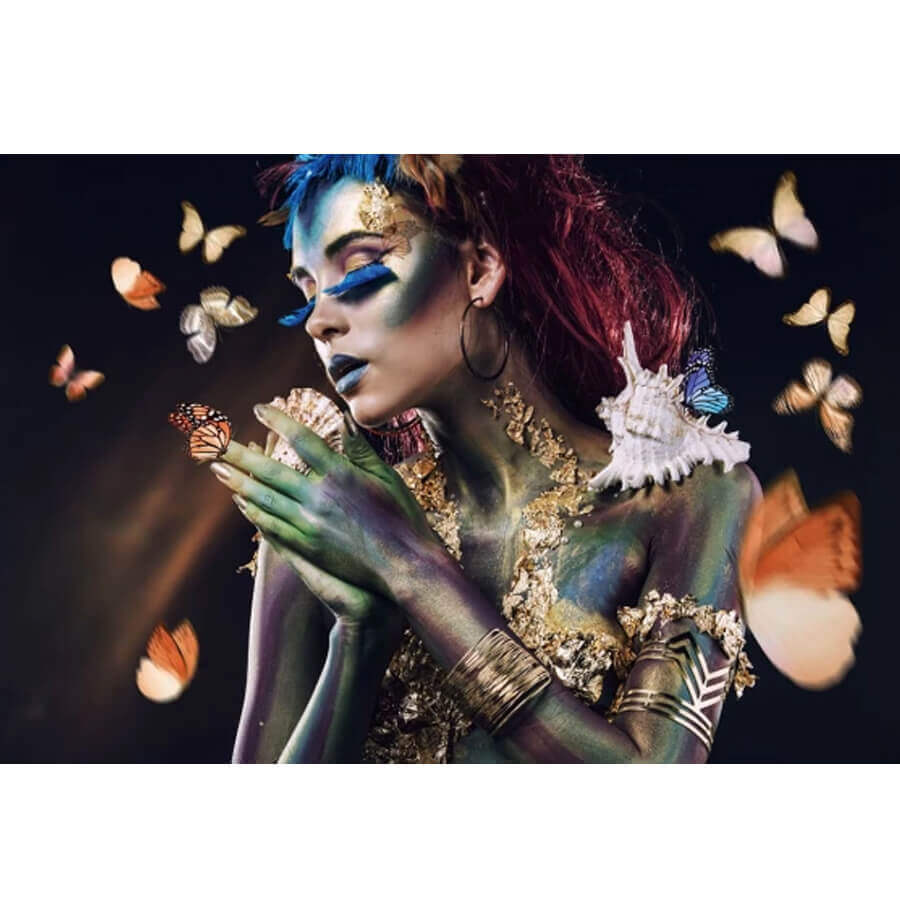 Glasschilderij vrouw vlinder