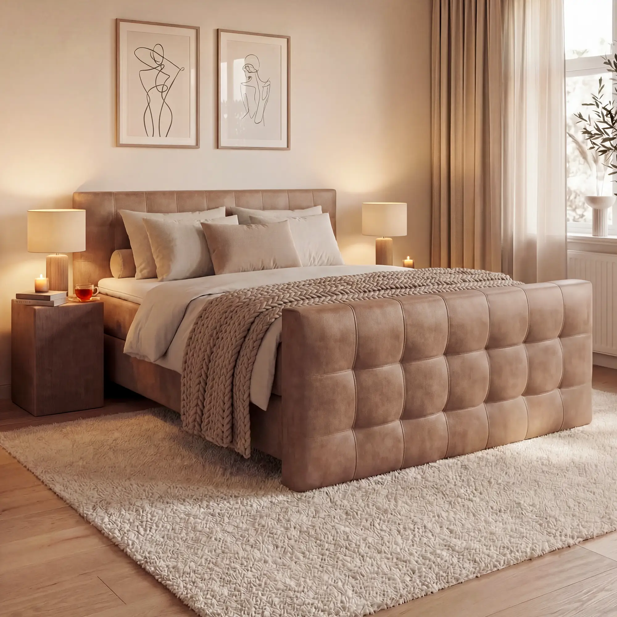 Boxspring Giselle in sfeervolle slaapkameropstelling